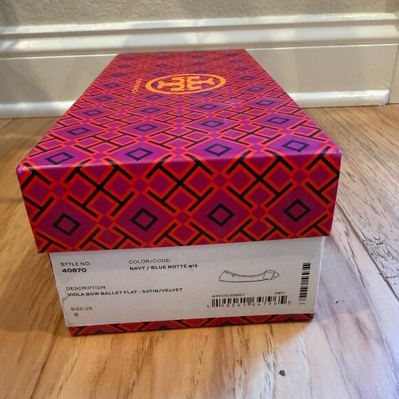 Tory Burch Viola Bow Ballet Flats – Navy Blue (Satin/Velvet), Size 6 - Picture 7 of 7